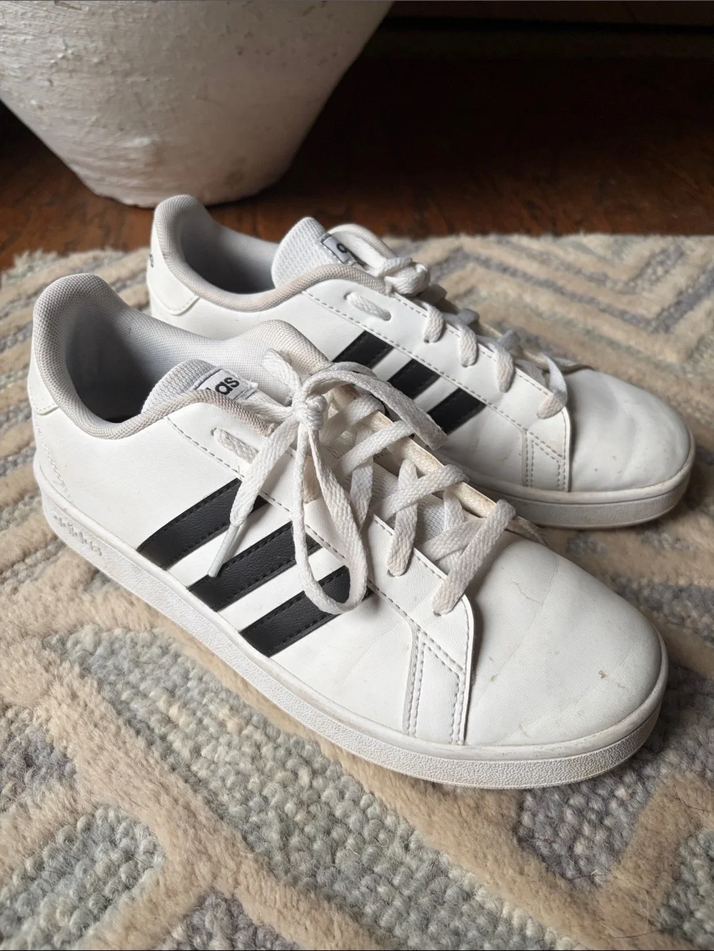 adidas White Sneakers with Black Three-Stripes